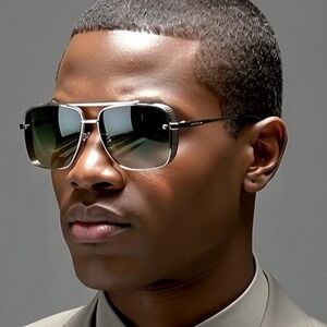Aviator Sunglasses Silver Frame Square Gradient Lens‎ Steampunk Style Shades